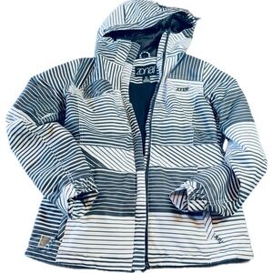 VTG Zonal Hooded Snowboard Jacket M Geo Stripe Waterproof Streetwear Techwear